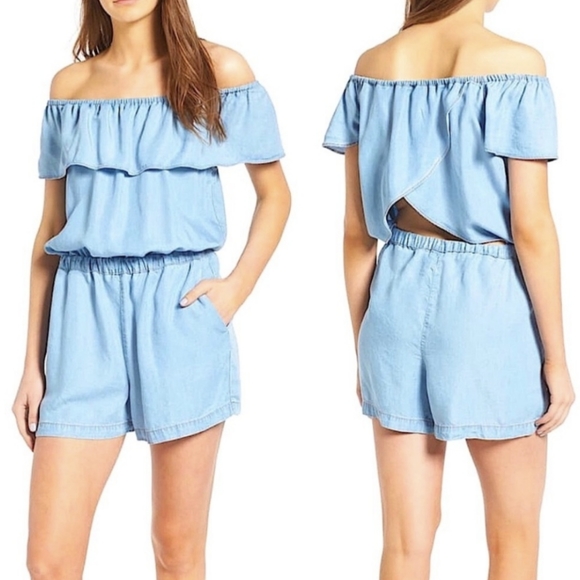 Splendid Pants - Splendid Chambray Romper Jumpsuit Womens XS Blue Tencel Off The Shoulder